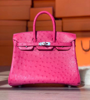 Hermes  E5 Rose Tyrien Birkin Bag 25cm KK Ostrich Leather Palladium  Hardware Hermes  E5 Rose Tyrien Birkin Bag 25cm KK Ostrich Leather Palladium  Hardware