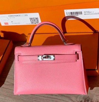Hermès  1Q Rose Confetti  Mini Kelly II Chevre  Mysore Leather Palladium hardware Hermès  1Q Rose Confetti  Mini Kelly II Chevre  Mysore Leather Palladium hardware