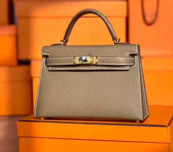 Hermes Etoupe Mini Kelly II 20 Epsom Gold Hardware Hermes Etoupe Mini Kelly II 20 Epsom Gold Hardware