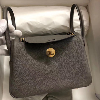 Hermès Mini Lindy 20cm Bag  8F Etain Taurillon Clemence Leather Gold Hardware