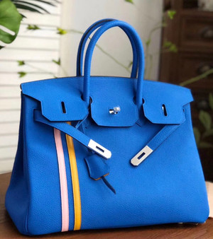 HERMÈS  LIMITED EDITION OFFICIER BIRKIN 35 BLUE ELECTRIC TOGO HANDBAG
