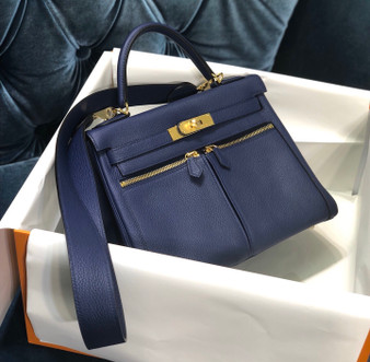 Hermes Special Order Kelly Lakis 35 Navy with Gold Hardware Hermes Special Order Kelly Lakis 35 Navy with Gold Hardware