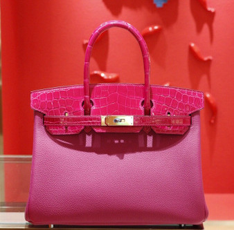 Hermes Birkin Touch 30 J5 Rose Sheherzade Shiny Niloticus Crocodile & Magnolia Togo leather with Gold Hardware Hermes Birkin Touch 30 J5 Rose Sheherzade Shiny Niloticus Crocodile & Magnolia Togo leather with Gold Hardware