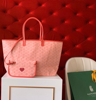 Goyard Limited Edition "LOVE"   St Louis PM Tote Pink Chevron Bag  Goyard Limited Edition "LOVE"   St Louis PM Tote Pink Chevron Bag