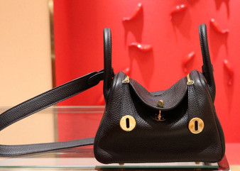 Hermes Mini Lindy 20cm Bag Black  Togo Leather Gold Hardware