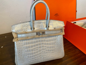 Hermes Rare Silver Birkin Bag 25cm Niloticus Crocodile Palladium Hardware Hermes Rare Silver Birkin Bag 25cm Niloticus Crocodile Palladium Hardware