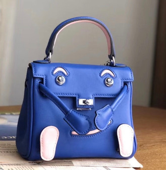 Hermes Quelle Idole Kelly Doll Bag Blue/Pink Swift Palladium Hardware Hermes Quelle Idole Kelly Doll Bag Blue/Pink Swift Palladium Hardware