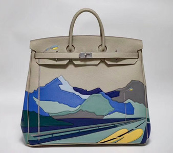 Hermes LIMITED EDITION  ''ENDLESS ROAD - DAY'' HAC BIRKIN 50  TOGO, SWIFT & CLÉMENCE LEATHER WITH PALLADIUM HARDWARE   Hermes LIMITED EDITION  ''ENDLESS ROAD - DAY'' HAC BIRKIN 50  TOGO, SWIFT & CLÉMENCE LEATHER WITH PALLADIUM HARDWARE