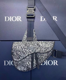 Christian Dior SADDLE BAG Navy Blue Grained Calfskin with DIOR AND SHAWN Motif  Christian Dior SADDLE BAG Navy Blue Grained Calfskin with DIOR AND SHAWN Motif