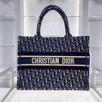 Christian Dior SMALL DIOR BOOK TOTE Blue Dior Oblique Embroidered Velvet Christian Dior SMALL DIOR BOOK TOTE Blue Dior Oblique Embroidered Velvet