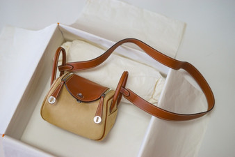 Hermes Mini Lindy 20cm Bag Gold  Veau Doblis Suede Palladium Hardware  Hermes Mini Lindy 20cm Bag Gold  Veau Doblis Suede Palladium Hardware