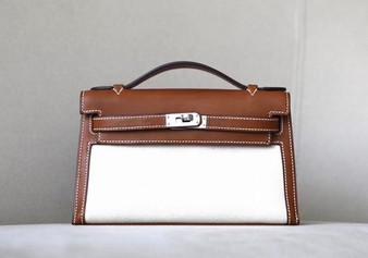 Hermès Limited Edition Mini Kelly Pochette Barenia Natara  leather/ Toile  Palladium hardware Hermès Limited Edition Mini Kelly Pochette Barenia Natara  leather/ Toile  Palladium hardware