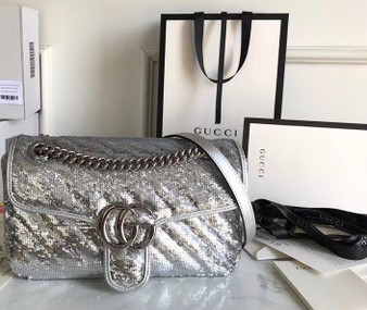 Gucci GG Marmont small Silver sequin shoulder bag Gucci GG Marmont small Silver sequin shoulder bag