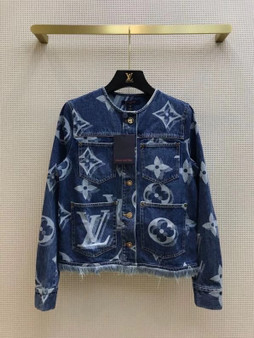 Louis Vuitton 1A8LIN  BLURRY GIANT MONOGRAM COLLARLESS DENIM JACKET  Louis Vuitton 1A8LIN  BLURRY GIANT MONOGRAM COLLARLESS DENIM JACKET