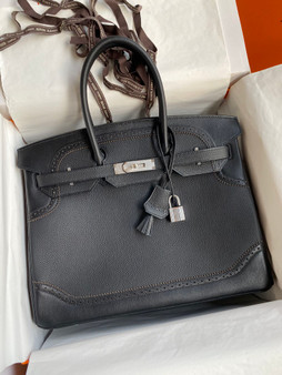 Hermes Limited Edition Black Ghillie Birkin 30cm Togo Palladium Hardware Hermes Limited Edition Black Ghillie Birkin 30cm Togo Palladium Hardware