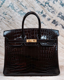Hermes Birkin 25cm Black Shinny Alligator with Gold hardware Hermes Birkin 25cm Black Shinny Alligator with Gold hardware