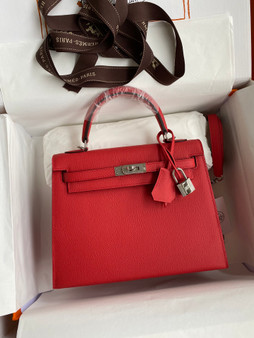 HERMES KELLY 28 SELLIER RED EPSOM PALLADIUM HARDWARE HERMES KELLY 28 SELLIER RED EPSOM PALLADIUM HARDWARE
