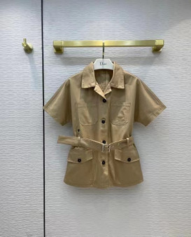 Christian Dior SHORT-SLEEVED BELTED JACKET Beige Cotton Gabardine  Christian Dior SHORT-SLEEVED BELTED JACKET Beige Cotton Gabardine