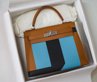  Hermes Kelly 28 Sellier Resort Gold Celeste Blue Palladium Hardware
