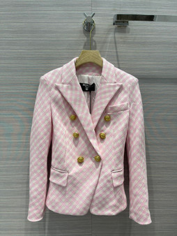 Balmain White and pale pink gingham print tweed jacket Balmain White and pale pink gingham print tweed jacket