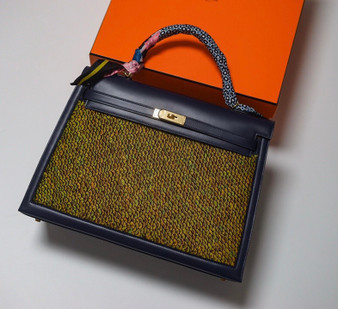 Hermes  FEATHER KELLY 40 Black Peacock feather & Box Leather with Palladium Hardware Hermes  FEATHER KELLY 40 Black Peacock feather & Box Leather with Palladium Hardware