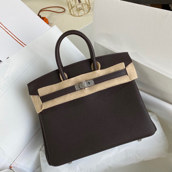 Hermes  46 Ebene Birkin 25 cm Togo Palladium Hardware