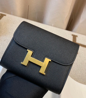 Hermes Constance Compact Passant wallet Black Epsom Leather with Gold Hardware Hermes Constance Compact Passant wallet Black Epsom Leather with Gold Hardware