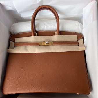 HERMES BIRKIN 35 RETOURNE GOLD TOGO GOLD HARDWARE 