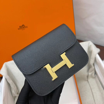  Hermès Constance Slim wallet Black Epsom leather with Gold hardware 