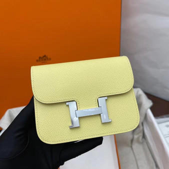 Hermès Constance Slim wallet C9 Soupre Yellow  Sellier  leather palladium hardware 