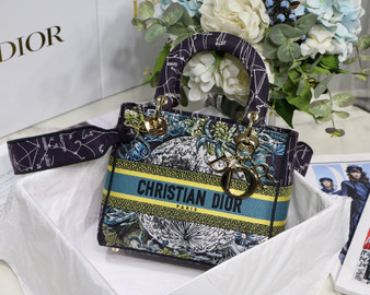 Christian Dior MEDIUM LADY D-LITE BAG Blue Dior Constellation Embroidery 