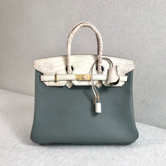 Hermès Himalaya Crocodile/Vert Amande Togo Birkin Touch 25cm Gold Hardware  Hermès Himalaya Crocodile/Vert Amande Togo Birkin Touch 25cm Gold Hardware
