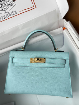 Hermès Bleu Zephyr Mini Kelly II Epsom Gold Hardware