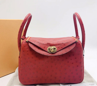 Hermes  Red Lindy 26 Ostrich Gold HW