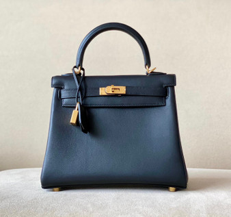 Hermes Black Kelly 25 cm Swift Gold Hardware.