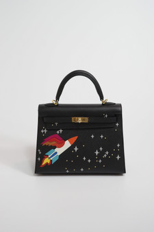 HERMES LIMITED EDITION SPACE ROCKET KELLY 28 BLACK EPSOM GOLD HARDWARE 2021