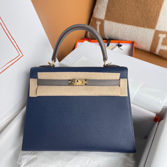 Hermes  Blue Agate/EtainKelly 25 cm Epsom Gold Hardware