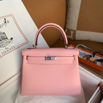 Hermès 3Q Rose Sakura  Kelly 25 Swift Palladium Hardware