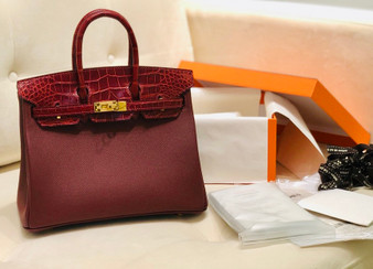  Hermès Bordeaux  Niloticus Crocodile /Togo Birkin Touch 25cm Gold Hardware 