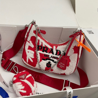 Prada Re-Edition 2006 embroidered drill shoulder bag Red