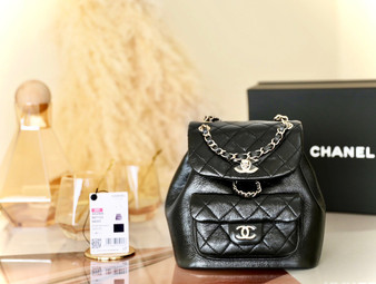 CHANEL 22C Black Crinkled Calfskin Duma Backpack