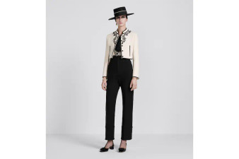 Christian Dior EMBROIDERED CROPPED JACKET White Wool and Silk with Black Ornamental Motif  Christian Dior EMBROIDERED CROPPED JACKET White Wool and Silk with Black Ornamental Motif