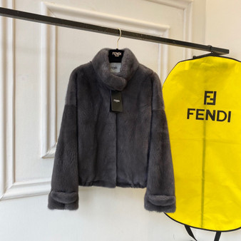 Fendi Stand-Collor Grey Mink Jacket 
