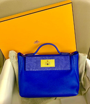 Hermes 2424 Mini Touch Blue Electric Volupto Leather  with Lizard Gold Hardware Hermes 2424 Mini Touch Blue Electric Volupto Leather  with Lizard Gold Hardware