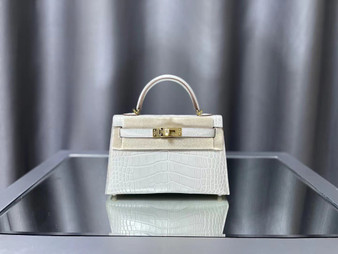Hermes  White Mini Kelly II 20 Alligator Gold Hardware