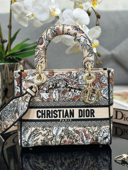 Christian Dior MEDIUM LADY D-LITE BAG Powder Pink Dior Jardin Magique Embroidery