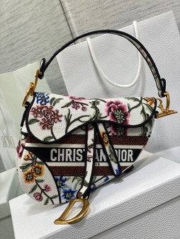 Christian Dior SADDLE BAG White Multicolor Dior Petites Fleurs Embroidery 