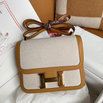 HERMES CONSTANCE 24 TOILE DE CAMP BISCUIT EPSOM PALLADIUM HARDWARE