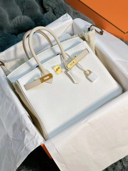 Hermes Craie/White  Birkin 25 cm Togo Gold Hardware