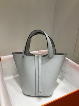  Hermes Bleu Pale Picotin Lock 18 Togo Leather Bag